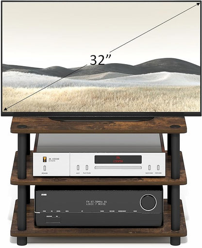 Furinno Turn-N-Tube TV Stand, 3-Tier Corner Entertainment Center with Open Shelves, Toolless TV Console for TV up to 32 Inch, Open Back, Easy Assembly, for Living Room, Bedroom, Amber Pine