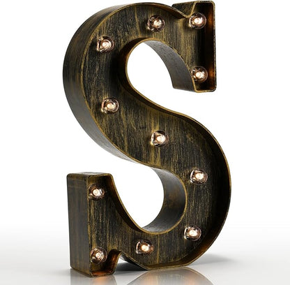 Pooqla Vintage Light Up Marquee Letters with Lights – Illuminated Industrial Style Lighted Alphabet Letter Signs - Coffee Bar Apartment Bedroom Wall Home Initials Decor A-Z