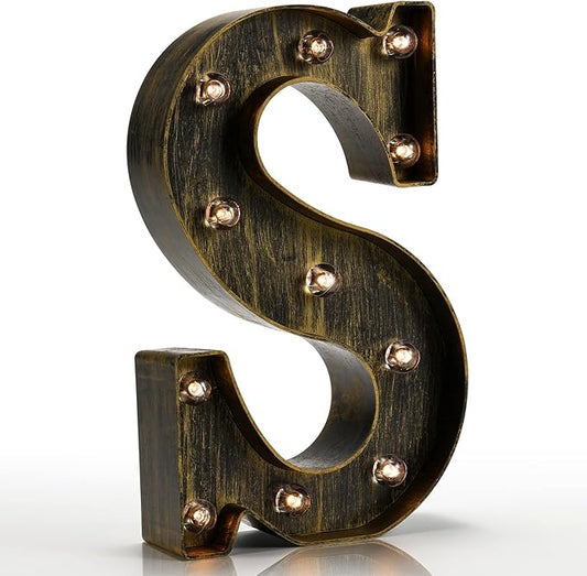 Pooqla Vintage Light Up Marquee Letters with Lights – Illuminated Industrial Style Lighted Alphabet Letter Signs - Coffee Bar Apartment Bedroom Wall Home Initials Decor A-Z