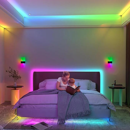 2 Pack LED Wall Lights, Rechargeable Battery Powered RGB Wall Sconce, 12 Color Changing Magnetic Night Lamp, Remote Control Dimmable Cordless Decor Lighting for Bedroom Hallway Stairway