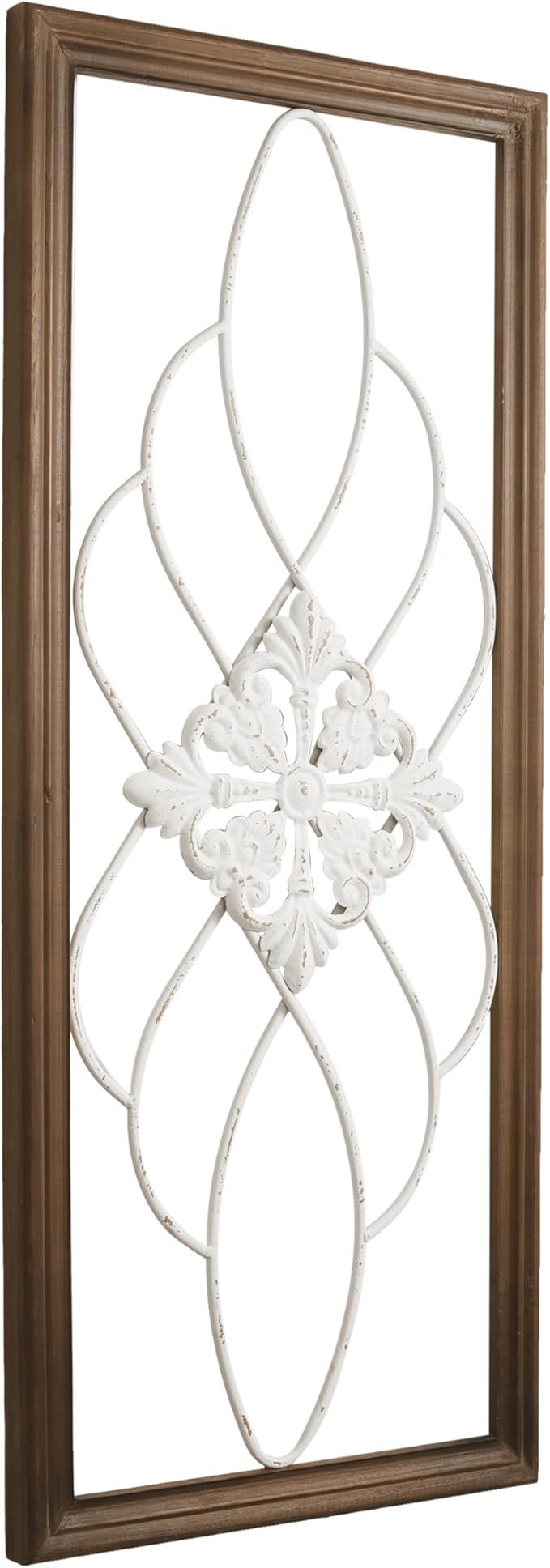 Sintosin Rustic Wood and Metal Wall Art Decor Living Room 14 x 35 Inch, Hanging Distressed White Decorative Vintage Wrought Iron Wall Decor for Living Room Entryway Hallway Bedroom Kitchen