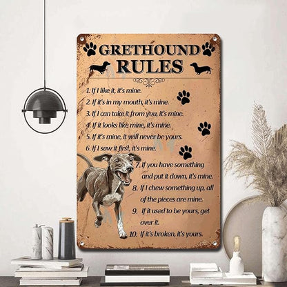 Metal Sign Tin Sign Vintage Wall Art Grethound1 Rules Funny Bathroom Decor for Club 8×12 Inches