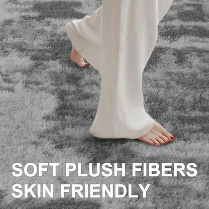 5x7 Ft Large Shag Rugs for Bedroom Living Room, Tie Dyed Ultra Soft Fluffy Furry Area Rug for Indoor Floor, Aesthetic Carpet for Home Decor (Grey)