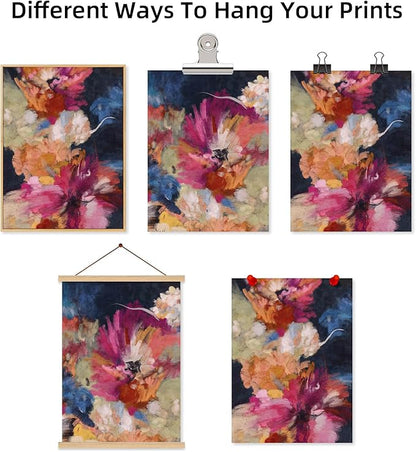 Colorful Abstract Wall Art Decor Modern Flower Canvas Wall Art Abstract Floral Pictures Painting Modern Colorful Artwork Posters Abstract Prints for Living Room Bedroom 12x16 Inch Unframed Set of 2