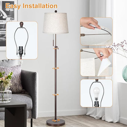 JUNNAI Modern Floor Lamp Adjustable Height Standing Lamp Tall Lamp with 3 Color Temperatures Floor Lamps for Living Room Bedroom Office Beige Shade Bulb Included-Brown