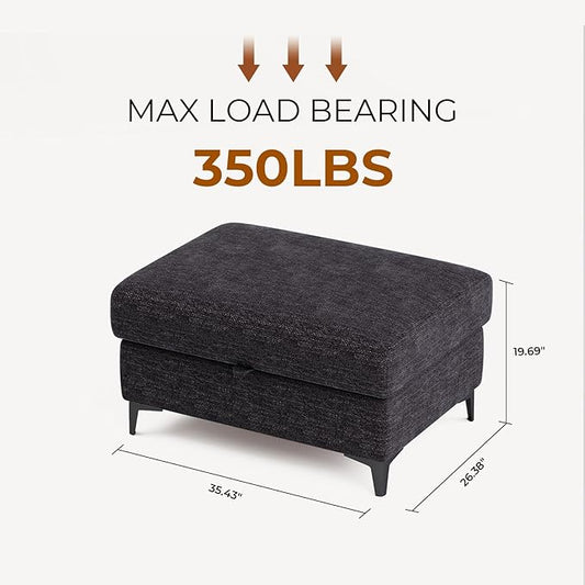 Upvilla 35" Large Storage Ottoman for Living Room, 7.8" Deep Seat Rectangular Ottoman Foot Rest for Couch, Chenille Storage Footstool Load 350 lb （Dark Dray）