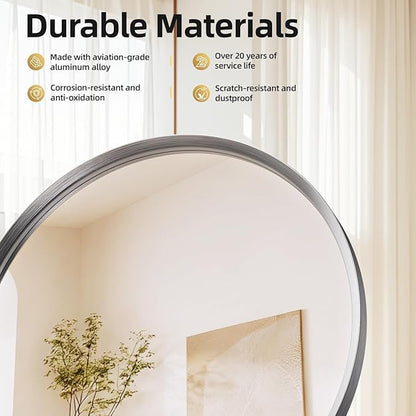 Brushed Nickel Round Bathroom Mirror for Wall, 28 inch Sliver Circle Mirror for Wall, New Frame Design, Tempered Glass,Wall Mounted Circle Mirror for Vanity, Entryway, Bedroom, Restroom