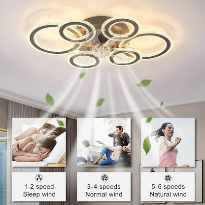 76CM Smart Ceiling Light with Fan DC Motor 6 Gear Reversible Bedroom Ceiling Fan with Lighting LED Dimmable Quiet Modern Living Room Lamp with Fan (Color : Black)
