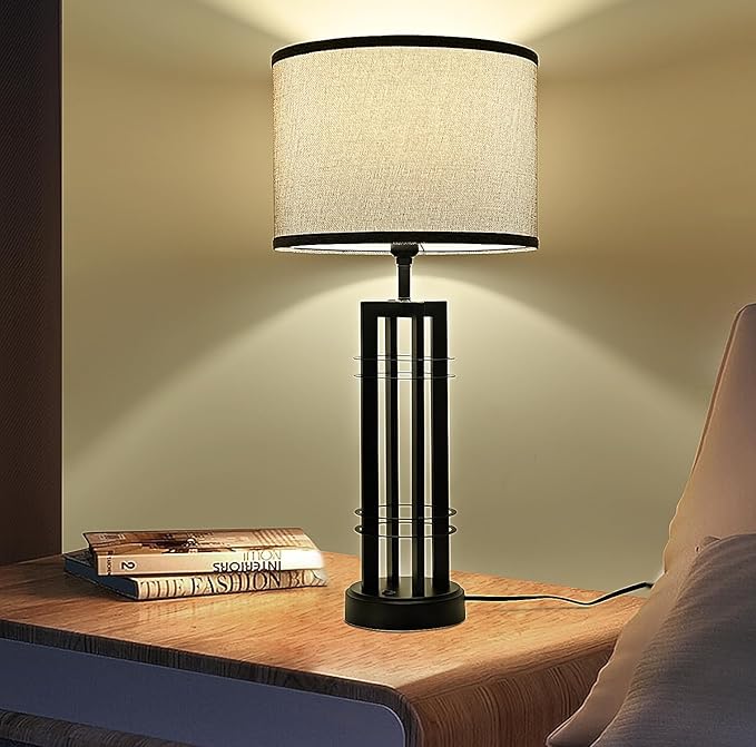 27in Tall Table Lamps for Living Room Button Control Farmhouse Rustic Table Lamps Set of 2 SideTable Lamps Black&Grey Bedroom Lamps for Bedside Nightstand End Table 2025 New