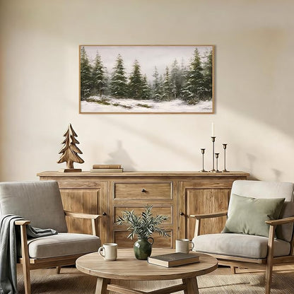 HPNIUB Green Pine Tree Landscape Framed Wall Art Set,Modern Foggy Forest Wall Decor,Nature Tree Woodland Printing,Calming Nordic Wilderness Scenic Artwork for Living Room, Bedroom,Office-20''x40''