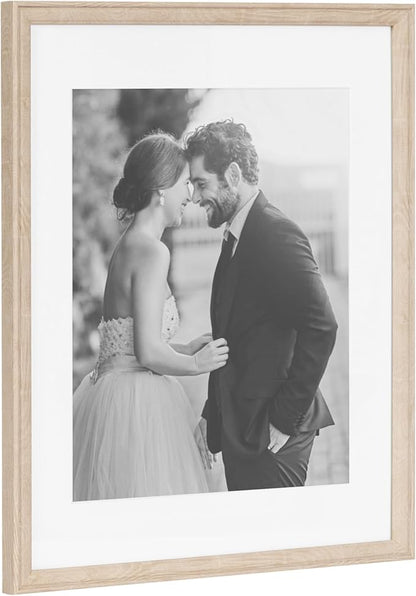 Kate and Laurel Adlynn Rectangle Picture Frame Set of 3; 14 x 18 matted to 11 x 14; Natural; Transitional Three-Piece Frame Set for Gallery Wall Frame Set in Living Room Wall Decor