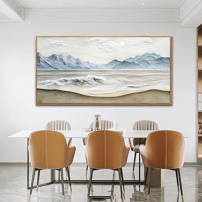 Wapluam Large Framed Canavs Wall Art,Ocean Wall Decor Living Room,Modern Nature Coastal Landscape Painting, Above Bed Beach Wall Art, Sea Waves Pictures Artwork for Bedroom Bathroom home office 30x60