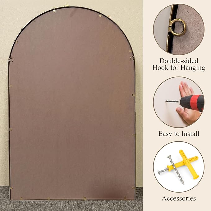 Antique Baroque Vintage Vanity Mirror 36x23Inch, Gold with Ornate Antique Frame, Arched Vintage Wall Mirror for Living Room, Fireplace, Entryway (Golden (Arched 4), 36"L x 23"W（Vertical ）)
