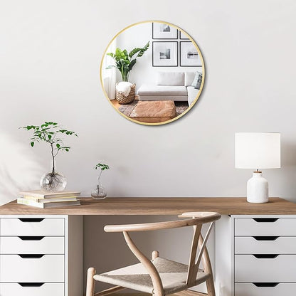 Itrue 12 Inch Small Round Wall Mirror, Gold Metal Frame Decorative Circle Mirror with Wall Mount Hook for Bathroom Bedroom Entryway – Accent Mirror, Not Full Size
