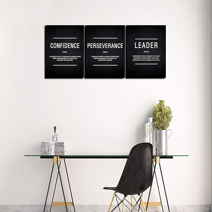 HUADO Motivational Canvas Wall Art, Leader Confidence Perseverance Office Wall Decor Framed Inspirational Prints Quotes for Office Wall Art Gallery-Wrapped Canvas Art 3 Piece