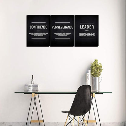 HUADO Motivational Canvas Wall Art, Leader Confidence Perseverance Office Wall Decor Framed Inspirational Prints Quotes for Office Wall Art Gallery-Wrapped Canvas Art 3 Piece