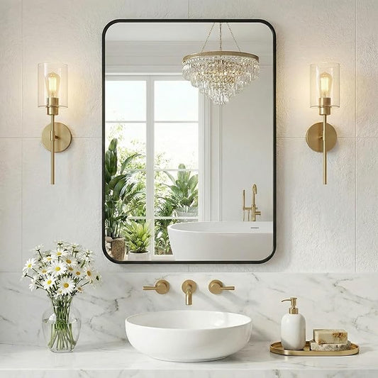 NEWBULIG 30X40 Inch Bathroom Mirror, Rectangle Wall Mirror with Rounded Corners, Black Vanity Mirrors for Bathroom Sink with Metal Frame for Bedroom, Entryway, Hangs Horizontally or Vertically