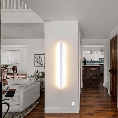 KELUOLY Modern Plug in Wall Lights, 31.4 inch Frosted White LED Long Wall Sconce, 16W Warm White 3000K Acrylic Indoor Wall lamp,with 59" Plug Cable for Bedroom, Living Room, Hallway