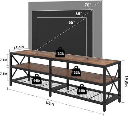 Bigbiglife TV Stand for TVs Up to 75 Inches, Industrial Entertainment Center with 3 Tier Open Shelves, TV Console Table for Living Room, Bedroom, Rustic Brown (75 inch)