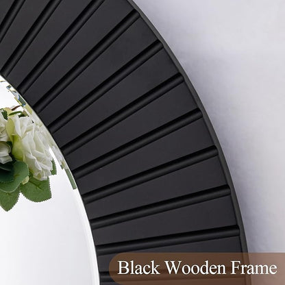 Chende 36'' Black Circle Mirror for Bathroom, Large Round Mirror with Wood Frame, Elegant Accent Rustic Black Mirrors for Living Room, Dining Room, Bedroom, Entryway