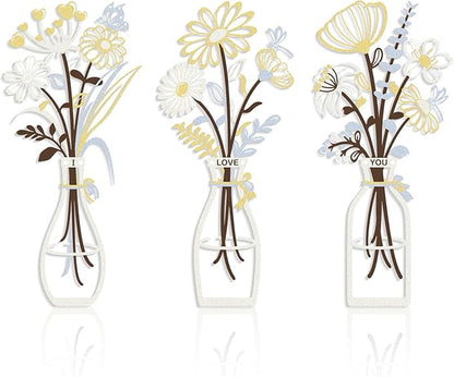 3 Pieces Metal Flowers Wall Art Decor, House Minimalist Bathroom Wall Decors Sculptures for Living Room Dining Room Bedroom Housewarming Gifts