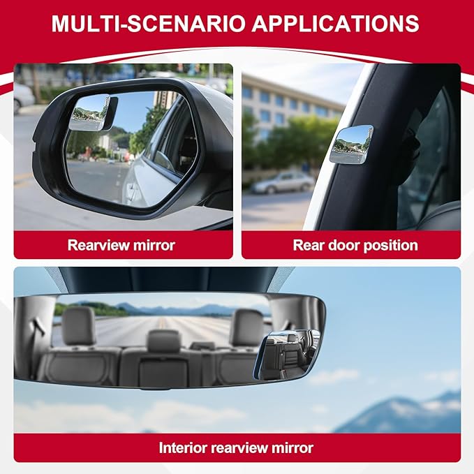 LivTee Blind Spot Mirror，Rhombus Shaped HD Glass Frameless Convex Rear View Mirror with wide angle Adjustable Stick for Cars SUV and Trucks, Pack of 2