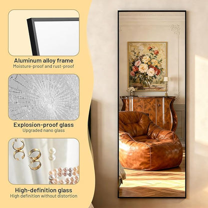 Simple Deluxe Full Length Mirror, 71"x26"Large Floor Mirrors, for Wall Door Bedroom Bathroom Living Room (Black)