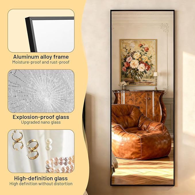 Simple Deluxe Full Length Mirror, 71"×26" Large Floor Mirrors, for Wall Door Bedroom Bathroom Living Room (Black)