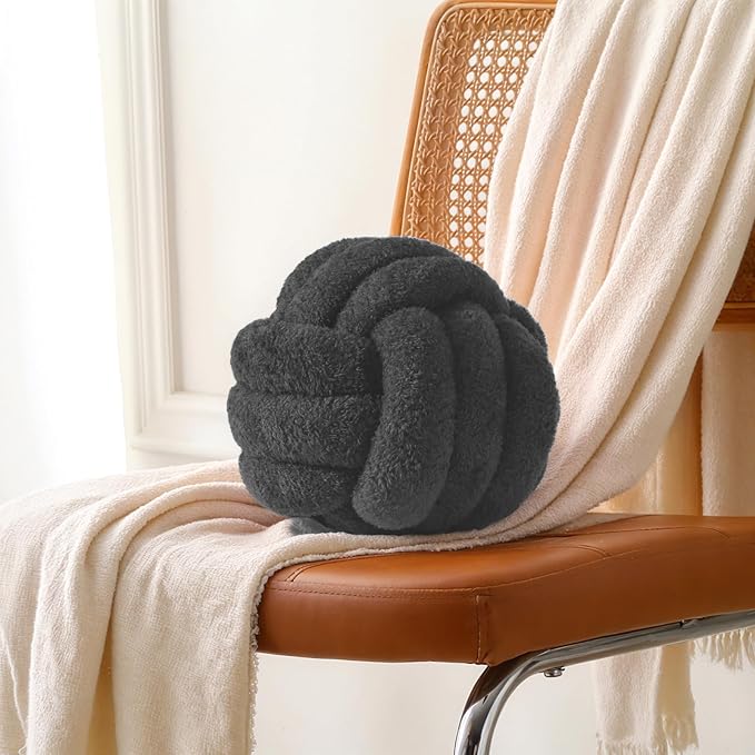 Knot Pillow Ball Plush - Decorative Throw Pillows for Bed Relieve Stress, Round Knot Cushion for Sofa Decor Pet Toy, Grey 8 inch