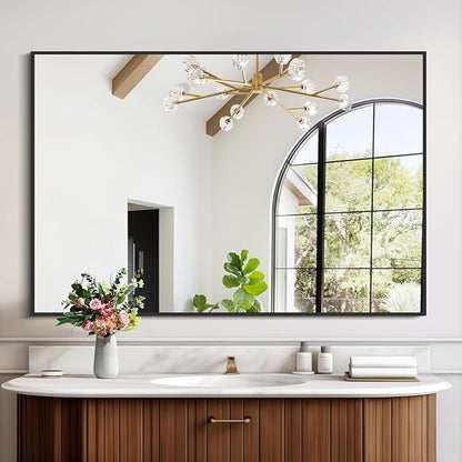 COFENY Black Bathroom Mirror for Wall, 30x48 Inch Rectangle Mirrors with Metal Frame, Modern Vanity Wall Mirror Decor for Bathroom Living Room, Entryway Hangs Horizontal or Vertical