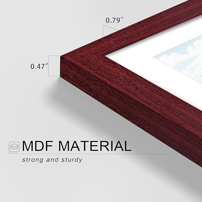 Picrit 8x10 Picture Frame Set of 12, Display 5x7 with Mat or 8x10 without Mat, Photo Frames for Wall Mounting or Table Top Display, Dark Red Wood