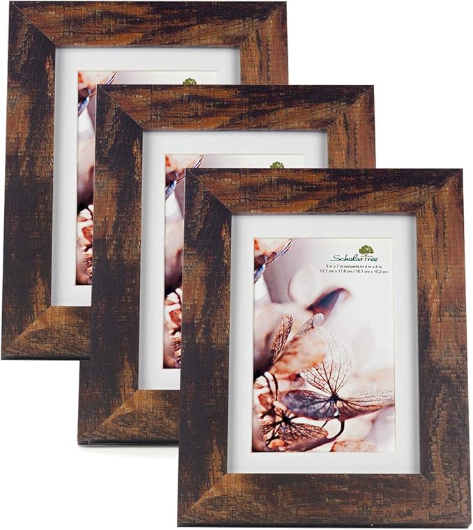 brown 5x7 Picture Frame set of 3,Display 5x7 without Mat or 4x6 with Mat