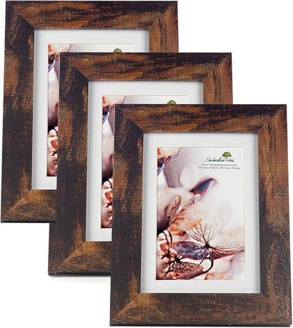 brown 5x7 Picture Frame set of 3,Display 5x7 without Mat or 4x6 with Mat