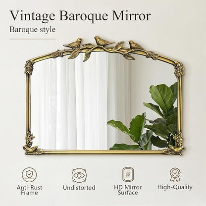 Gold Baroque Vintage Mirror for Vanity 19x25Inch Gold Antique with Ornate Frame, Arched Vintage Wall for Bathroom, Living Room, Fireplace, Entryway (Golden (Arched 6), 20"L x 26"W（Vertical ）)