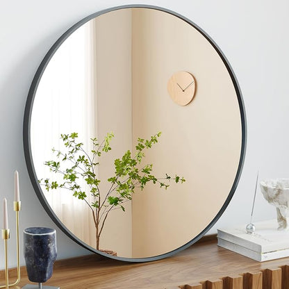 NEWBULIG Round Bathroom Mirror for Over Sink, 30 Inch Wall Mount Vanity Circle Mirror with Matte Metal Framed, Decor for Bathroom, Entryway, Bedroom, Black