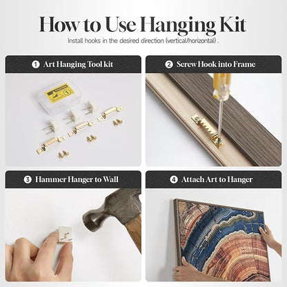 Framed Vertical Colorful Tree Ring Living Room Wall Art, Large Vintage Farmhouse Wood Stump Canvas Artwork for Walls, Rustic Nature Tree Ring Painting Print for Office Kitchen Foyer Stair Wall Decor, 20x40 Inch