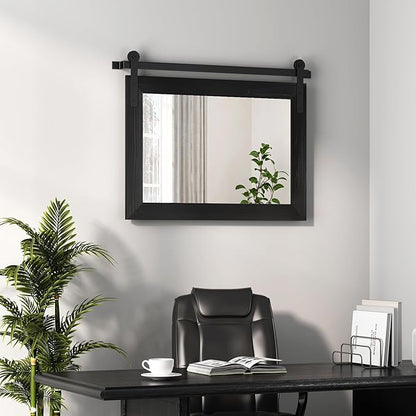 COGOOD Bathroom Mirrors for Over Sink - 29 x 22 Farmhouse Barn Door Wall Mirror for Bathroom, Living Room, Entryway Wall Decor Black