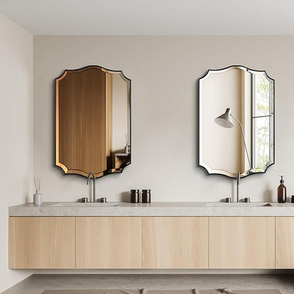 POZINO Scalloped Beveled Mirror, 24"x36" Rectangle Bathroom Vanity Mirror for Over Sink, Modern Aesthetic Wavy Shaped Wall Mirrors for Living Room Bedroom Entryway, Horizontal or Vertical Hanging