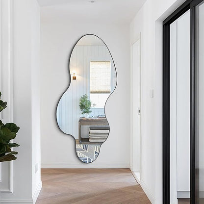 Large Irregular Mirror, 60"x30" Asymmetrical Wall Mirror with Metal Frame, Modern Organic Shaped Mirrors for Living Room Bedroom Hallway Entryway Fireplace, Horizontal or Vertical Hanging