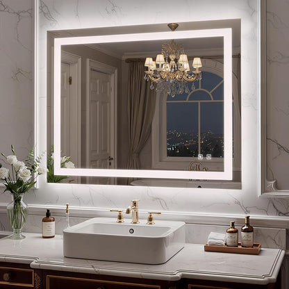 40X32 Inch LED Bathroom Mirror with Lights, Frontlit+ Backlit Bathroom Vanity Mirror for Wall, Ultra-Clear Tempered Glass, Shatter-Proof, Anti-Fog and Memory Function, ETL Listed