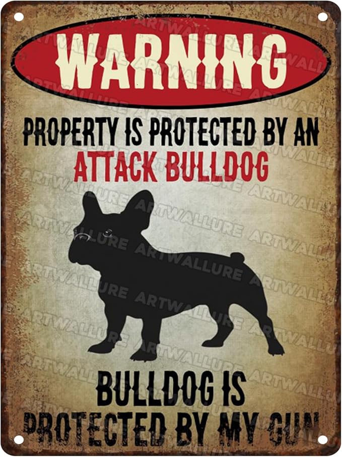 Bulldog Vintage Sign Warning Metal Sign for Wall Decor Shed Garage Man Cave Kitchen 12x16inch