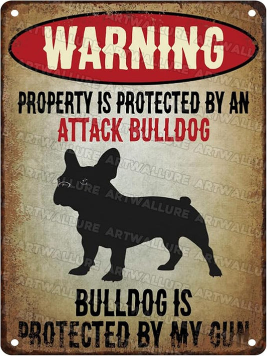 Bulldog Vintage Sign Warning Metal Sign for Wall Decor Shed Garage Man Cave Kitchen 12x16inch