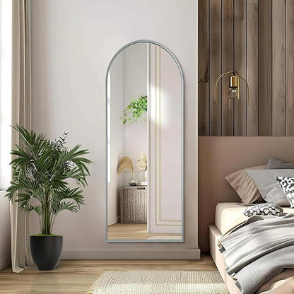 Arch Full Length Wall Mirror, 48"x16" Arched Wall Mounted Mirror, Metal Aluminum Frame Modern Simple Home Decor, Leaning Against Wall Mirror for Bedroom Living Room Cloakroom Gray
