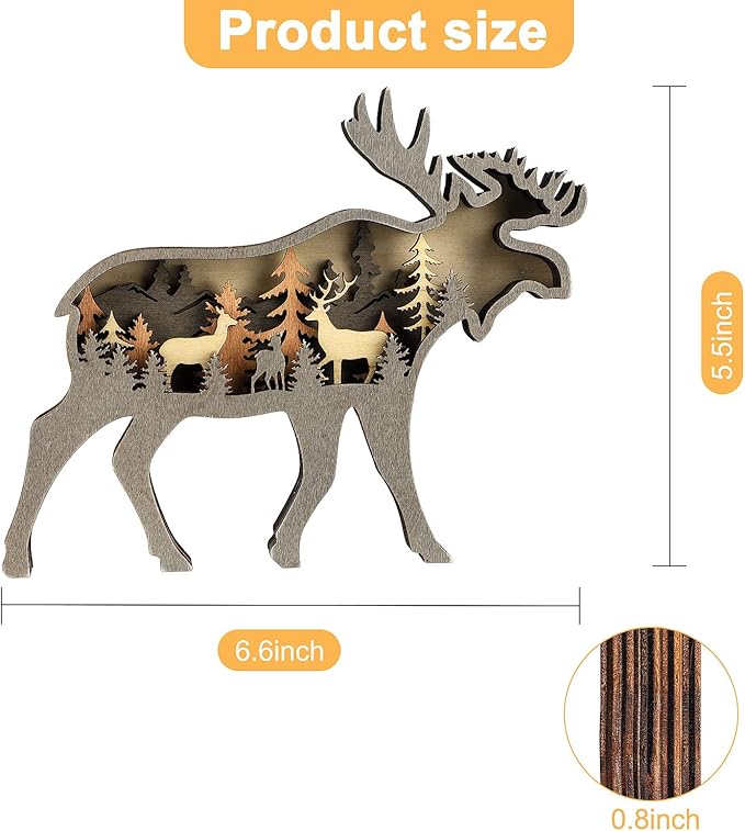 Laozai Wooden Forest Animals Deer Decor Cabin Rustic Mountain Decor Wall Decorations for Bedroom Living Room Table Decorative