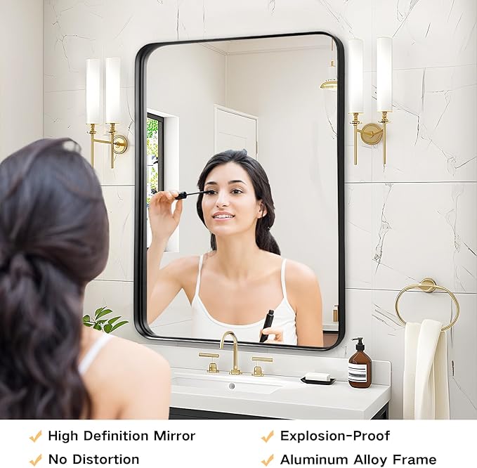 Bathroom Wall Mirror Over Sink - 24x32 Inch Black Matte Framed Mirror for Restroom, Rectangle Matal Frame Black Vanity Mirror for Bathroom, Entryway, Living Room, Fireplace