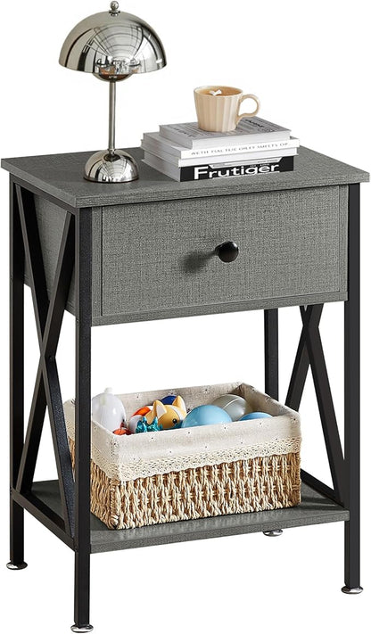 VECELO Nightstand,Modern Bedside End Tables, Night Stand with Drawer and Storage Shelf for Living Room Bedroom, Industrial Metal Frame