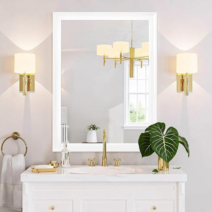 Rectangle Mirrors for Wall 30x40 Inch, White Wood Framed Bathroom Mirror with Tempered Glass for Bedroom Living Room Office or Hallway (White, 30x40 in)