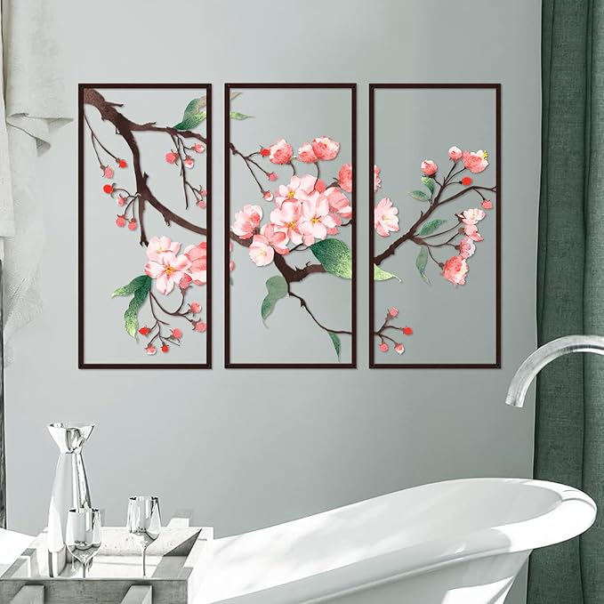 Resama 3 Pcs Metal Wall Art, Flowers Decor Hanging Flower, 2D Rustic Metal Wall Sculpture for Living Room Bedroom, Modern Floral Nature Wall Hanging Decor (30.6x22in)