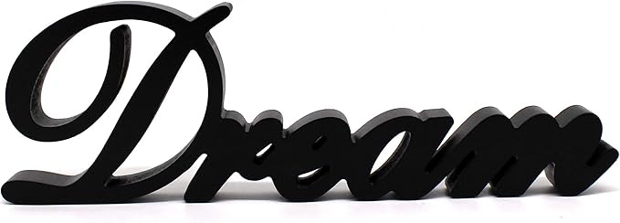 CVHOMEDECO. Matt Black Wooden Words Sign Free Standing "Dream" Desk/Table/Shelf/Home Wall/Office Decoration Art, 14 x 4-1/4 x 1 Inch