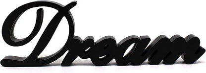 CVHOMEDECO. Matt Black Wooden Words Sign Free Standing "Dream" Desk/Table/Shelf/Home Wall/Office Decoration Art, 14 x 4-1/4 x 1 Inch
